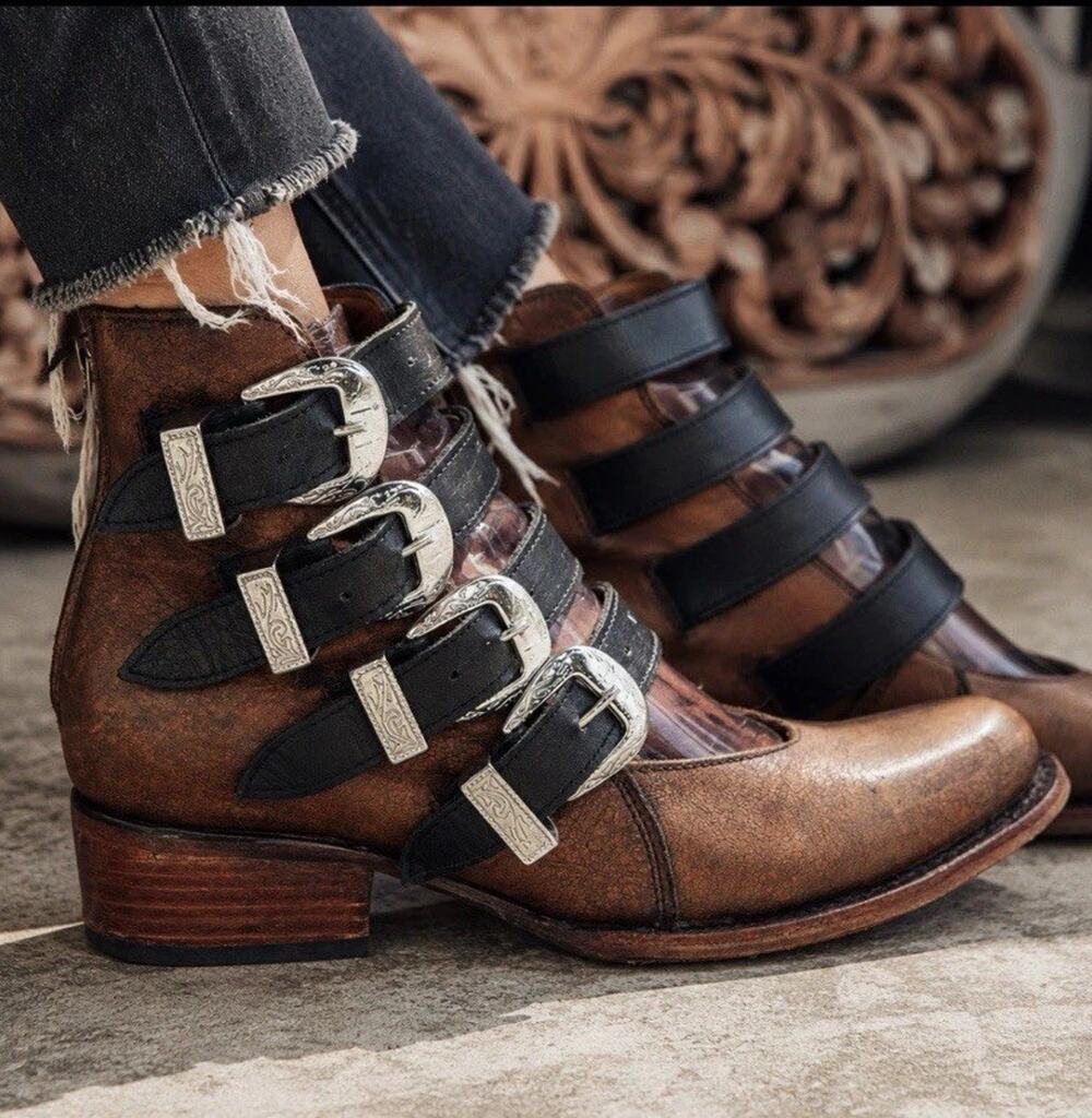 Freebird by Steven Scarlett Bronze Harness Buckle Leather Ankle Boots Women’s 7
